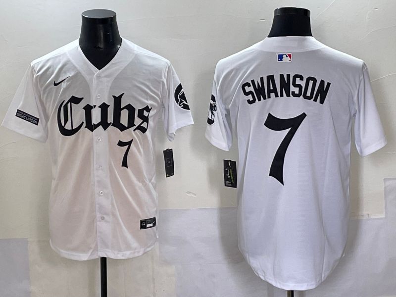 Men 2025 Chicago Cubs 7 Swanson White Five generations Joint Name Nike MLB Jersey style 8
